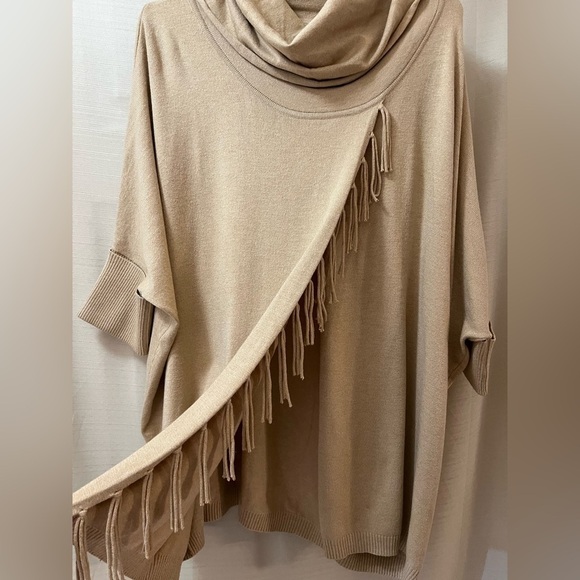 RABE beige fringe detail women’s open front sweater size 36 cowl neck - Picture 4 of 9